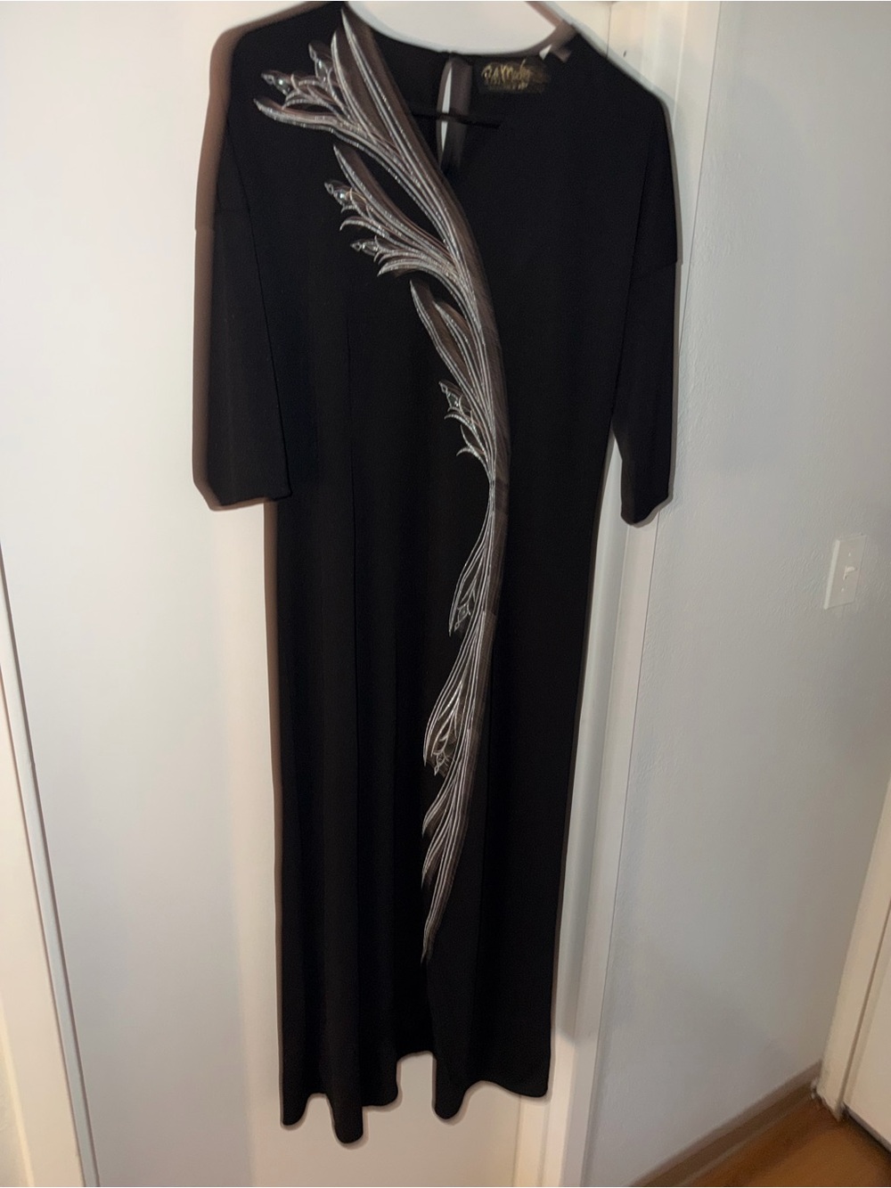 Bob Mackie Black Maxi Dress with Silver Embroidery XS NWT